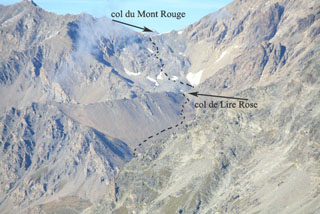 col du Mont Rouge, col de Lire Rose, вид с перевала de Crete Seche